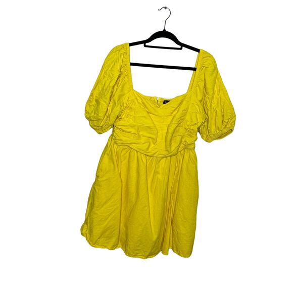 New York & Company Canary Yellow Linen Blend Mini Dress Women's Size XL - Picture 2 of 9